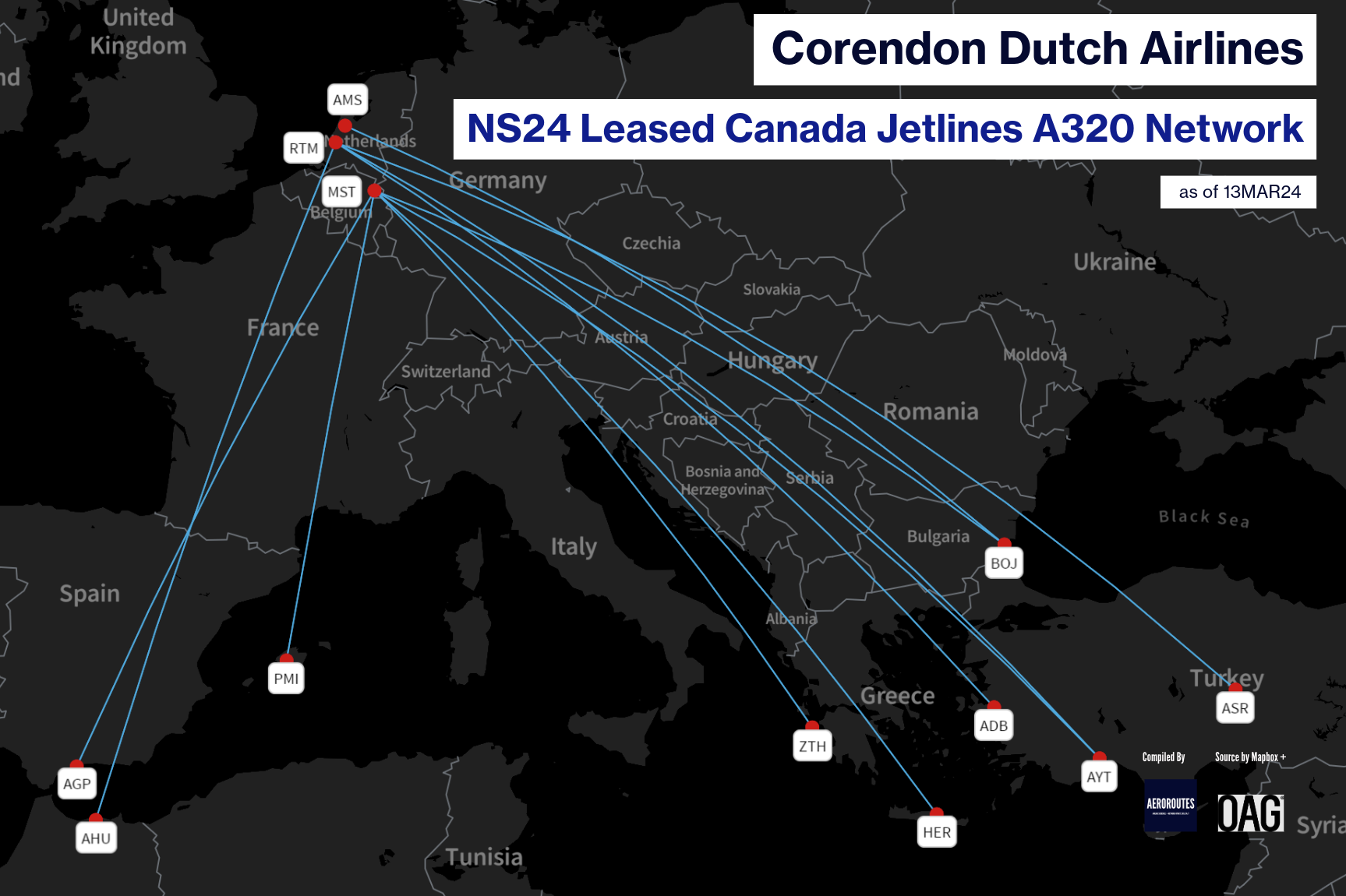 Corendon Dutch Adds Leased Canada Jetlines A320 in NS24 — AeroRoutes